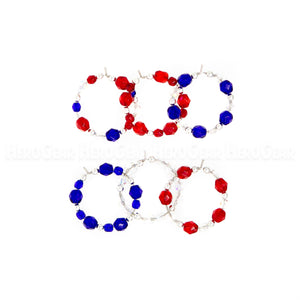 RED, WHITE, and BLUE Czech Glass Beaded Hoops (Choose any 6 charms)